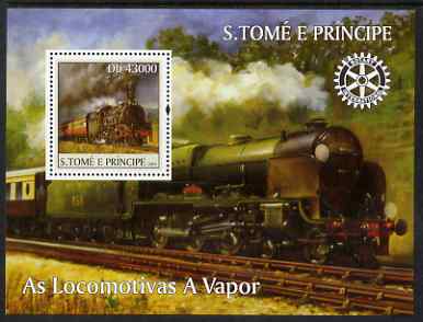 St Thomas & Prince Islands 2004 Steam Locomotives perf s/sheet containing 1 value with Rotary Logo unmounted mint  Mi BL 514, stamps on railways, stamps on rotary