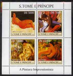 St Thomas & Prince Islands 2004 Impressionist Nude Paintings perf sheetlet #2 containing 4 values unmounted mint, Mi 2695-98, stamps on arts, stamps on nudes, stamps on degas, stamps on renoir, stamps on gauguin, stamps on modigliani