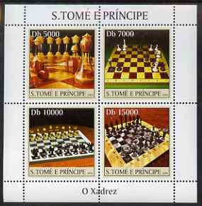 St Thomas & Prince Islands 2004 Chess perf sheetlet containing 4 values unmounted mint, Mi 2634-37, stamps on chess