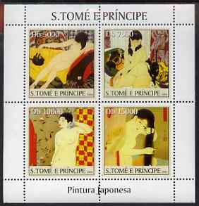 St Thomas & Prince Islands 2004 Japanese Paintings perf sheetlet #1 containing 4 values unmounted mint, Mi 2683-86, stamps on , stamps on  stamps on arts, stamps on  stamps on nudes