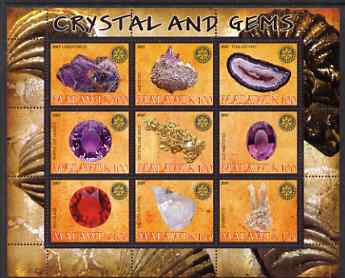 Malawi 2007 Crystal & Gems perf sheetlet containing 9 values unmounted mint, stamps on minerals
