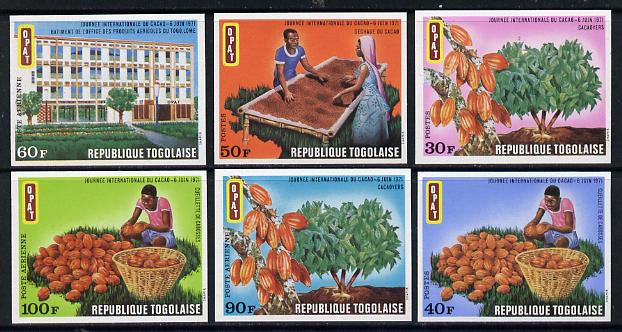 Togo 1971 Int Cocoa Day imperf set of 6 from limited printing unmounted mint as SG 811-16*, stamps on , stamps on  stamps on food    drink