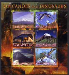 Malawi 2007 Volcanoes & Dinosaurs #3 perf sheetlet containing 6 values each with Scout Logo unmounted mint, stamps on , stamps on  stamps on volcanoes, stamps on  stamps on dinosaurs, stamps on  stamps on scouts