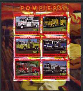 Congo 2007 Fire Engines #1 perf sheetlet containing 6 values unmounted mint, stamps on fire
