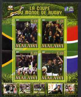 Malawi 2007 World Cup Rugby perf sheetlet containing 4 values unmounted mint, stamps on sport, stamps on rugby