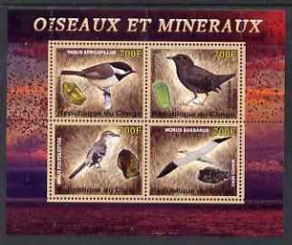 Congo 2007 Birds & Minerals #1 perf sheetlet containing 4 values unmounted mint, stamps on , stamps on  stamps on birds, stamps on  stamps on minerals