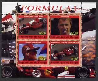 Congo 2007 Formula 1 perf sheetlet #2 containing 4 values unmounted mint, stamps on racing cars, stamps on cars, stamps on ferrari, stamps on  f1 , stamps on ferrari, stamps on senna, stamps on schumacher, stamps on 