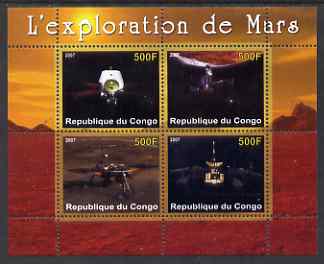 Congo 2007 Conquest of Mars perf sheetlet containing 4 values unmounted mint, stamps on , stamps on  stamps on space, stamps on  stamps on planets, stamps on  stamps on mars