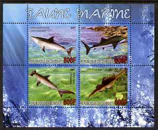 Djibouti 2007 Marine Fauna perf sheetlet containing 4 values unmounted mint, stamps on , stamps on  stamps on marine life, stamps on  stamps on fish, stamps on  stamps on sharks, stamps on  stamps on whales