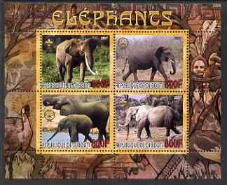 Djibouti 2007 Elephants perf sheetlet containing 4 values unmounted mint, stamps on animals, stamps on elephant, stamps on elephants