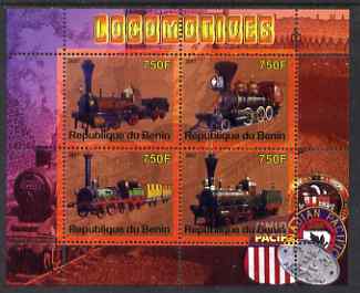 Benin 2007 Locomotives #1 perf sheetlet containing 4 values unmounted mint, stamps on railways