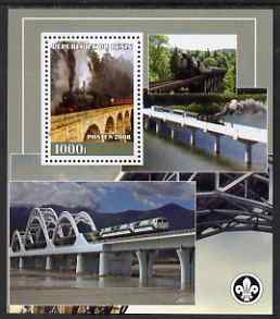 Benin 2008 Railways & Bridges perf s/sheet containing 1 value (with Scout Logo) unmounted mint, stamps on , stamps on  stamps on scouts, stamps on  stamps on railways, stamps on  stamps on bridges