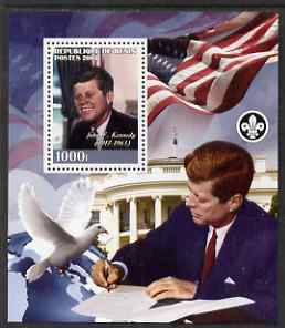 Benin 2008 John F Kennedy perf s/sheet containing 1 value (with Scout Logo) unmounted mint, stamps on , stamps on  stamps on scouts, stamps on  stamps on personalities, stamps on  stamps on kennedy, stamps on  stamps on usa presidents, stamps on  stamps on constitutions, stamps on  stamps on flags, stamps on  stamps on doves