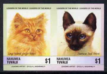 Tuvalu - Nanumea 1985 Cats $1 Long Haired Ginger & Siamese Seal Point (Leaders of the World) imperf se-tenant pair unmounted mint, stamps on animals, stamps on cats