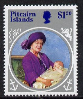 Pitcairn Islands 1985 Life & Times of HM Queen Mother $1.20 with wmk inverted unmounted mint SG 271w (gutter pairs price x2) , stamps on royalty, stamps on queen mother