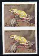 Zambia 1989 Reed Frog 2k85 imperf pair, unmounted mint but minor wrinkles SG 569var, stamps on , stamps on  stamps on animals, stamps on  stamps on amphibians, stamps on  stamps on frogs