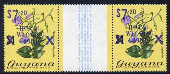 Guyana 1981 Royal Wedding (1st issue) $7.20 on $1 Flowering Plant (surch in blue) interpaneau gutter pair unmounted mint, SG 770d, stamps on , stamps on  stamps on royalty, stamps on  stamps on diana, stamps on  stamps on charles, stamps on  stamps on flowers