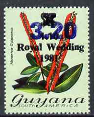 Guyana 1984 Surcharged $3.20 on $1.10 on $2 on unissued Royal Wedding overprint unmounted mint, SG 1133, stamps on , stamps on  stamps on royalty, stamps on  stamps on diana, stamps on  stamps on charles, stamps on  stamps on flowers