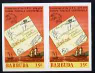 Barbuda 1974 Ship Letter of 1833 35c Imperf pair (from UPU set) unmounted mint as SG 177, stamps on , stamps on  stamps on postal, stamps on  stamps on  upu , stamps on  stamps on ships