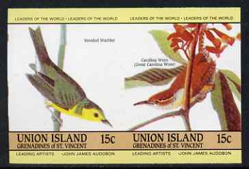 St Vincent - Union Island 1985 John Audubon Birds 15c Hooded Warbler & Carolina Wren imperf se-tenant pair unmounted mint , stamps on , stamps on  stamps on audubon, stamps on  stamps on birds, stamps on  stamps on wrens