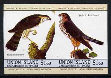 St Vincent - Union Island 1985 John Audubon Birds $1.50 Hawk & Merlin imperf se-tenant pair unmounted mint 