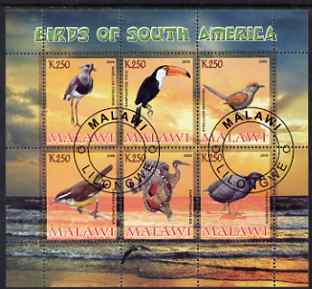 Malawi 2008 Birds of South America perf sheetlet containing 6 values fine cto used , stamps on birds, stamps on toucan, stamps on 