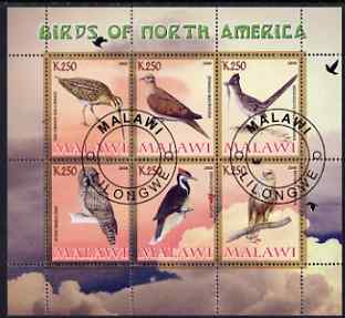 Malawi 2008 Birds of North America perf sheetlet containing 6 values fine cto used, stamps on birds, stamps on birds of prey, stamps on owls, stamps on woodpeckers