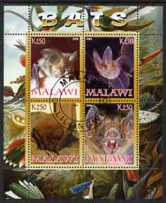 Malawi 2008 Bats perf sheetlet containing 4 values fine cto used, stamps on , stamps on  stamps on bats, stamps on  stamps on mammals, stamps on  stamps on animals