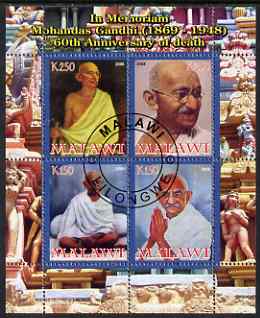 Malawi 2008 Gandhi 60th Death Anniversary perf sheetlet containing 4 values fine cto used, stamps on , stamps on  stamps on personalities, stamps on  stamps on gandhi