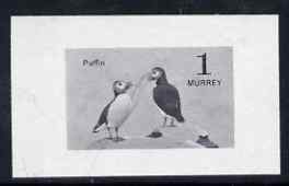 Calf of Man 1963 Puffin 1m imperf proof of central vignette in black with frame omitted, unmounted mint on gummed paper, as Rosen CA7, stamps on birds, stamps on puffins