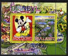 Malawi 2008 Disneyland perf sheetlet #2 containing 2 values fine cto used, stamps on , stamps on  stamps on disney