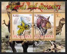 Malawi 2008 Minerals & Dinosaurs perf sheetlet #1 containing 2 values with Scout Logo fine cto used, stamps on , stamps on  stamps on minerals, stamps on  stamps on dinosaurs, stamps on  stamps on scouts