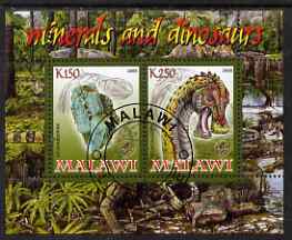 Malawi 2008 Minerals & Dinosaurs perf sheetlet #3 containing 2 values with Scout Logo fine cto used, stamps on minerals, stamps on dinosaurs, stamps on scouts
