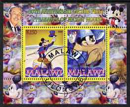 Malawi 2008 Disney - 80th Anniversary of Mickey Mouse perf sheetlet #1 containing 2 values fine cto used, stamps on , stamps on  stamps on disney