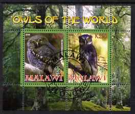 Malawi 2008 Owls of the World perf sheetlet #1 containing 2 values with Scout Logo fine cto used, stamps on , stamps on  stamps on birds, stamps on  stamps on birds of prey, stamps on  stamps on owls, stamps on  stamps on scouts