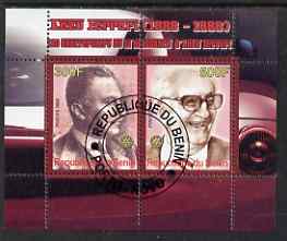 Benin 2008 Enzo Ferrari - 120th Birth Anniversary perf sheetlet #1 containing 2 values with Rotary Logo fine cto used, stamps on , stamps on  stamps on personalities, stamps on  stamps on cars, stamps on  stamps on ferrari, stamps on  stamps on rotary