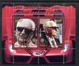 Benin 2008 Enzo Ferrari - 120th Birth Anniversary perf sheetlet #2 containing 2 values with Rotary Logo fine cto used, stamps on , stamps on  stamps on personalities, stamps on  stamps on cars, stamps on  stamps on ferrari, stamps on  stamps on rotary