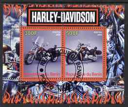 Benin 2008 Harley Davidson Motorcycles perf sheetlet containing 2 values fine cto used, stamps on , stamps on  stamps on motorbikes