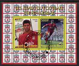 Benin 2008 Football Stars perf sheetlet #1 containing 2 values (Steven Gerrad) fine cto used, stamps on personalities, stamps on sport, stamps on football
