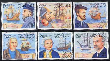 Laos 1983 Explorers & Their Ships complete perf set of 6 fine cto used, SG 674-79, stamps on , stamps on  stamps on explorers, stamps on  stamps on ships, stamps on  stamps on columbus, stamps on  stamps on cook, stamps on  stamps on cabot, stamps on  stamps on cartier