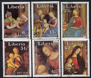 Liberia 1983 Christmas 500th Birth Anniversary of Raphael perf set of 6 fine cto used, SG 1557-62, stamps on , stamps on  stamps on arts, stamps on  stamps on raphael, stamps on  stamps on religion, stamps on  stamps on christmas