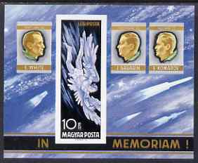 Hungary 1968 In Memoriam - Astronauts White, Gagarin & Komarov imperf m/sheet unmounted mint as SG MS 2355, stamps on , stamps on  stamps on space, stamps on  stamps on death, stamps on  stamps on personalities