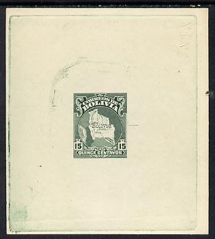 Bolivia 1930 Perkins Bacon die proof of 15c Map (SG 256) in green on wove paper 3x3, stamps on , stamps on  stamps on maps