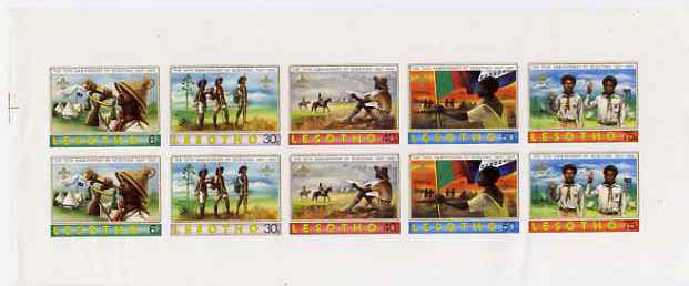 Lesotho 1982 75th Anniversary of Scouting imperf sheetlet containing 2 sets of 5 unmounted mint but slight wrinkles, SG 474-8, stamps on scouts
