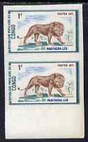 Congo 1972 Wild Animals 1f Lion imperf pair from limited printing unmounted mint as SG 333, stamps on animals, stamps on cats, stamps on lions