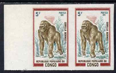 Congo 1972 Wild Animals 5f Gorilla imperf pair from limited printing unmounted mint as SG 337, stamps on animals, stamps on apes