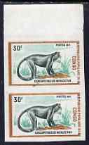 Congo 1972 Wild Animals 30f Monkey imperf pair from limited printing unmounted mint as SG 339, stamps on , stamps on  stamps on animals, stamps on  stamps on apes