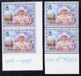 Montserrat 1998 Diana Princess of Wales $3.00 imperf pair plus matched normal pair, both unmounted mint as SG 1111, stamps on royalty, stamps on diana, stamps on horses