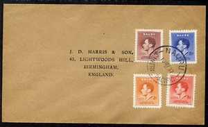 Nauru 1937 KG6 Coronation set of 4 on cover with first day cancel addressed to the forger, J D Harris.  Harris was imprisoned for 9 months after Robson Lowe exposed him f...