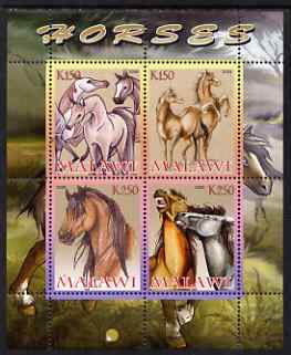 Malawi 2008 Horses perf sheetlet containing 4 values unmounted mint, stamps on , stamps on  stamps on horses, stamps on  stamps on animals